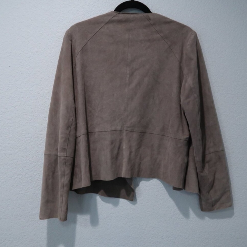 Mango Leather Jacket Womens Drape Front Suede Blazer Open Jacket Long Sleeve L - Picture 3 of 8